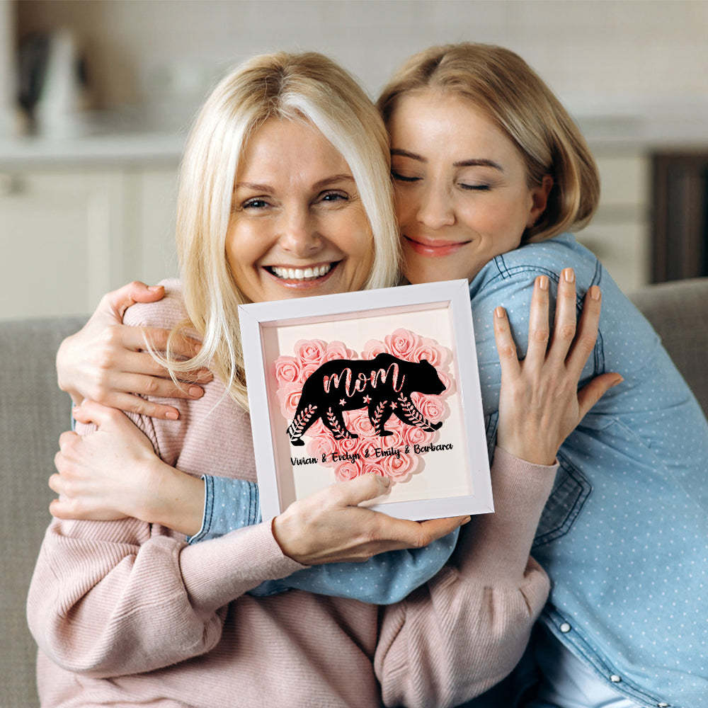 Custom Name Flower Shadow Box Personalized Bear Flower Shadowbox Frame Mother's Day Gift - makephotopuzzleuk