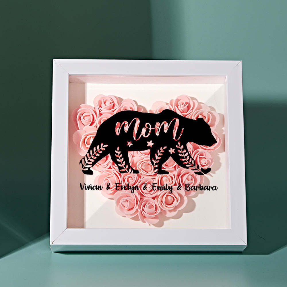Custom Name Flower Shadow Box Personalized Bear Flower Shadowbox Frame Mother's Day Gift - makephotopuzzleuk