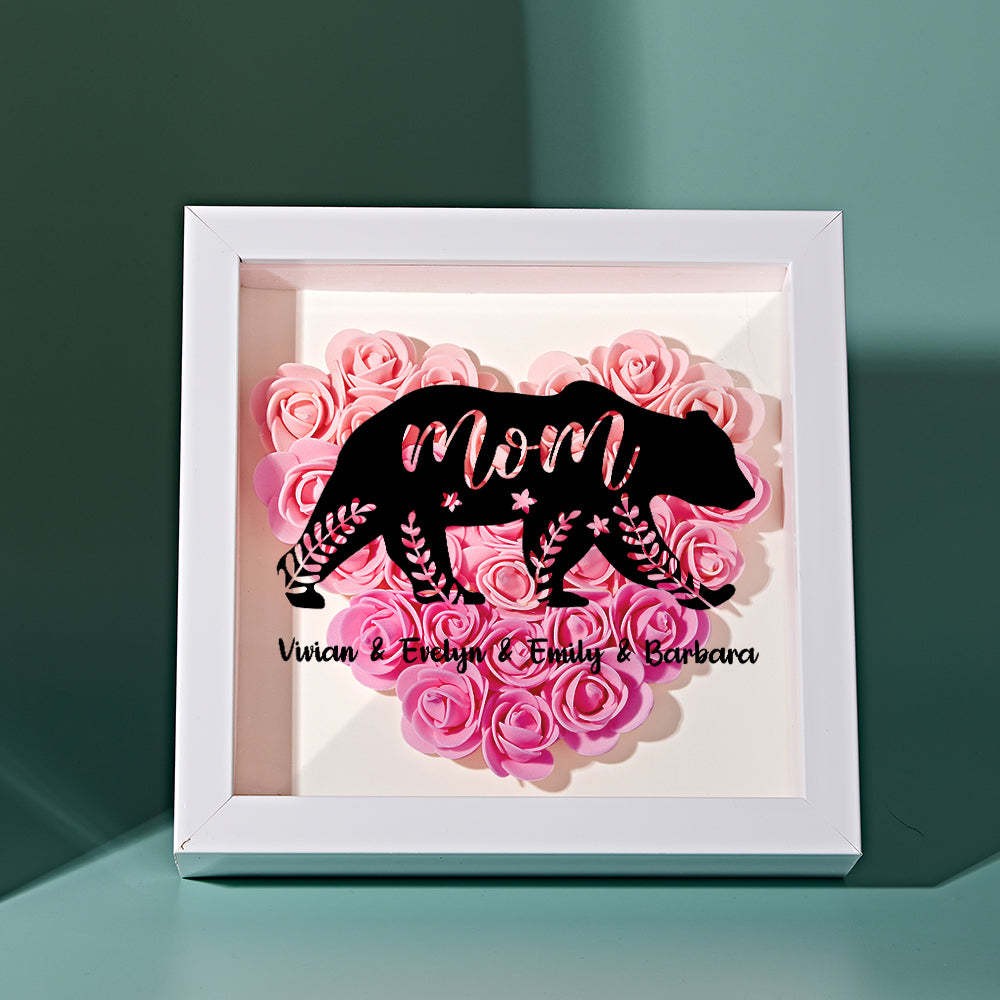 Custom Name Flower Shadow Box Personalized Bear Flower Shadowbox Frame Mother's Day Gift - makephotopuzzleuk