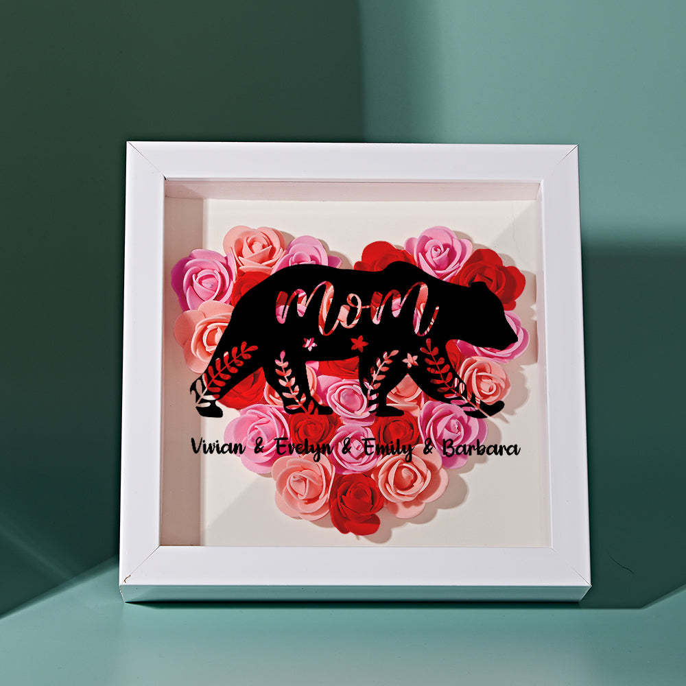 Custom Name Flower Shadow Box Personalized Bear Flower Shadowbox Frame Mother's Day Gift - makephotopuzzleuk
