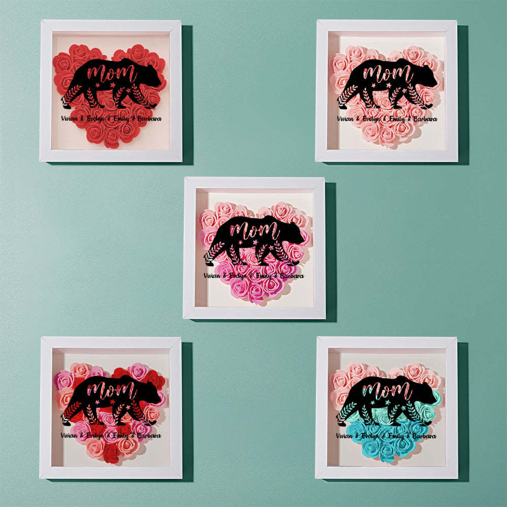 Custom Name Flower Shadow Box Personalized Bear Flower Shadowbox Frame Mother's Day Gift - makephotopuzzleuk