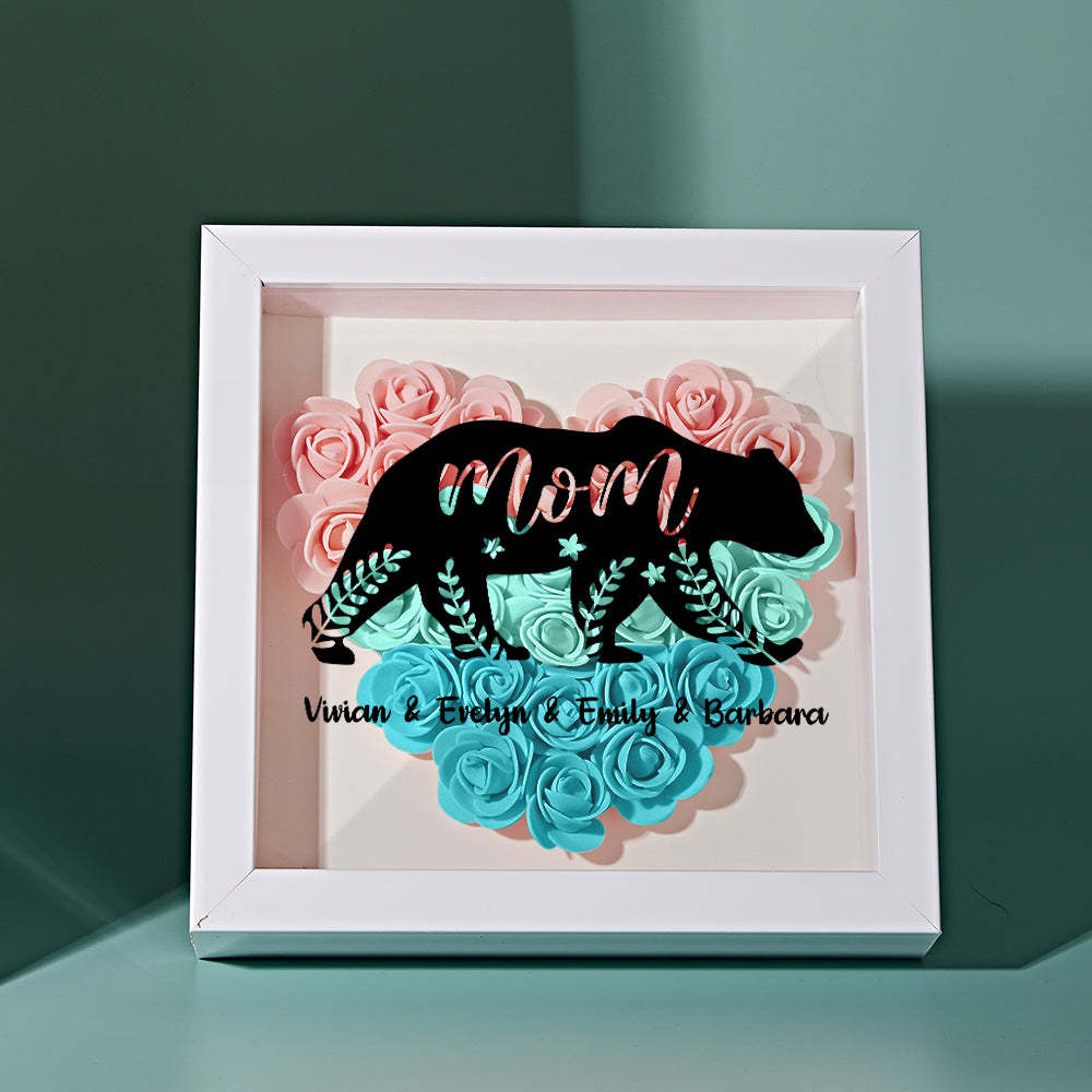Custom Name Flower Shadow Box Personalized Bear Flower Shadowbox Frame Mother's Day Gift - makephotopuzzleuk