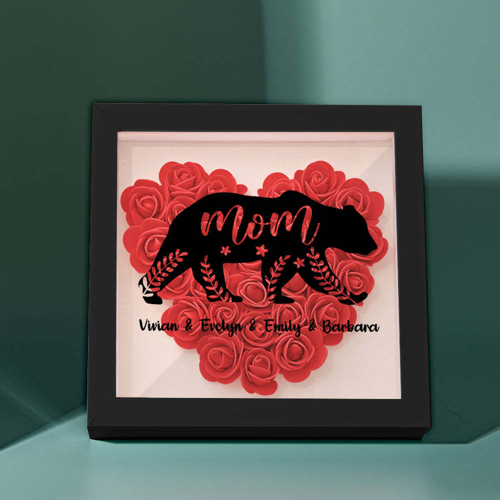 Custom Name Flower Shadow Box Personalized Bear Flower Shadowbox Frame Mother's Day Gift - makephotopuzzleuk