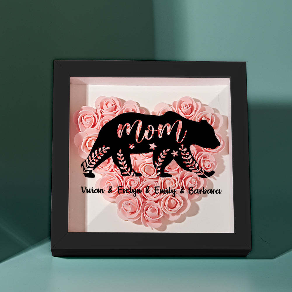 Custom Name Flower Shadow Box Personalized Bear Flower Shadowbox Frame Mother's Day Gift - makephotopuzzleuk