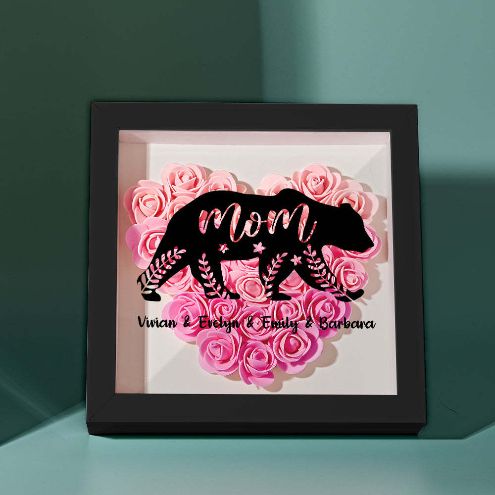 Custom Name Flower Shadow Box Personalized Bear Flower Shadowbox Frame Mother's Day Gift - makephotopuzzleuk