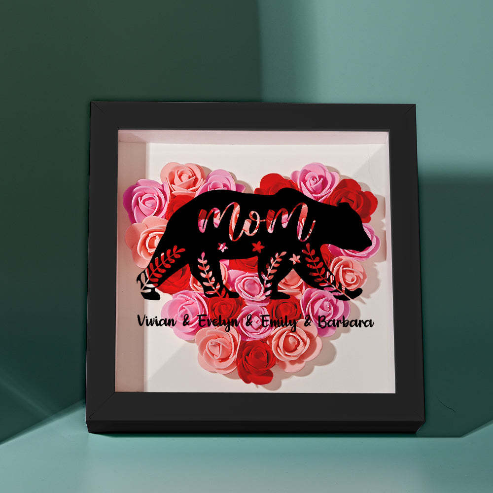 Custom Name Flower Shadow Box Personalized Bear Flower Shadowbox Frame Mother's Day Gift - makephotopuzzleuk