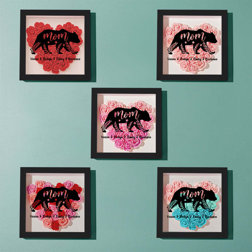 Custom Name Flower Shadow Box Personalized Bear Flower Shadowbox Frame Mother's Day Gift - makephotopuzzleuk