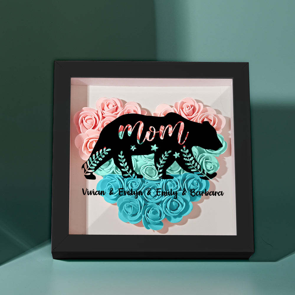Custom Name Flower Shadow Box Personalized Bear Flower Shadowbox Frame Mother's Day Gift - makephotopuzzleuk