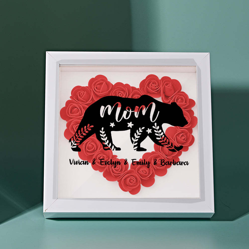Custom Name Flower Shadow Box Personalized Bear Flower Shadowbox Frame Mother's Day Gift - makephotopuzzleuk