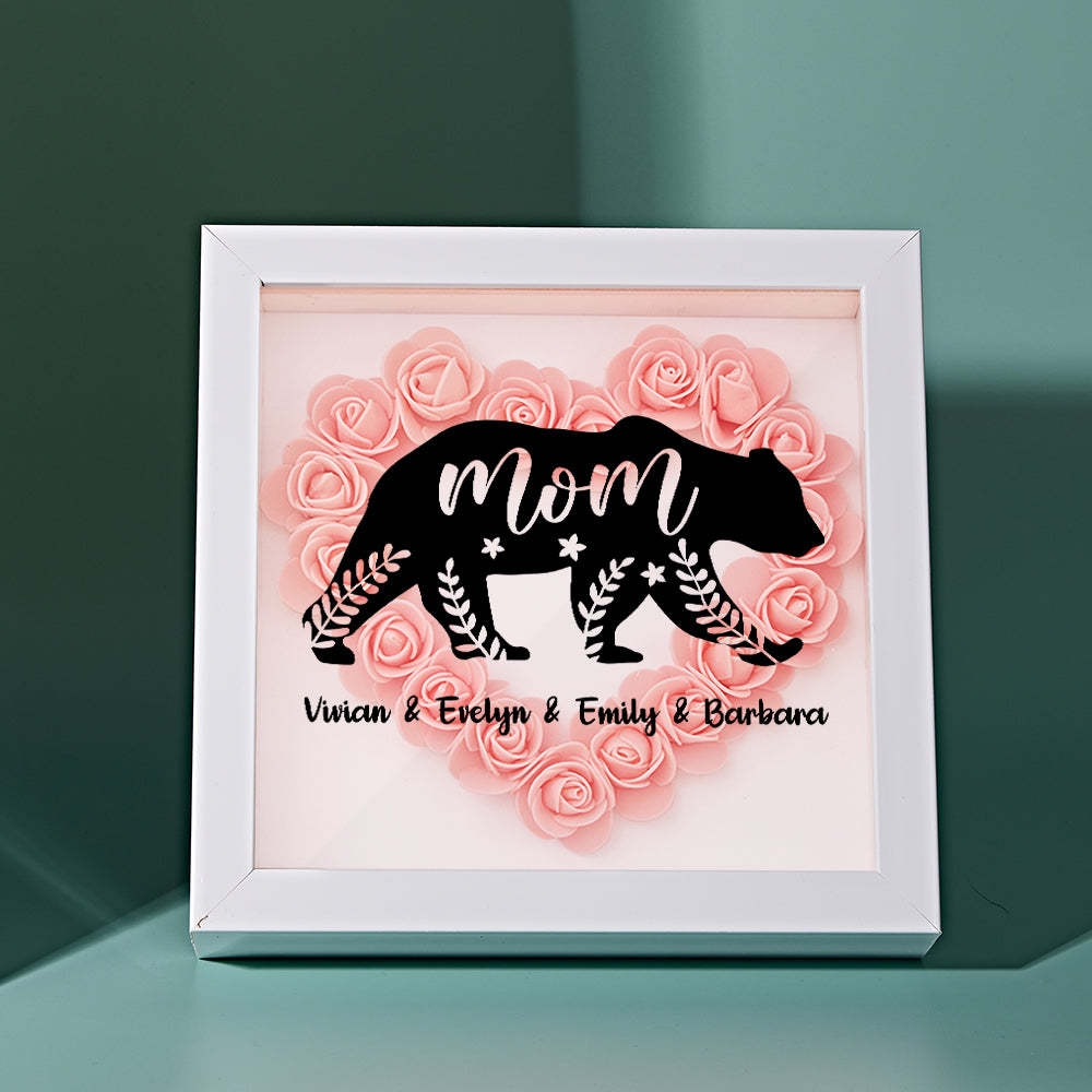 Custom Name Flower Shadow Box Personalized Bear Flower Shadowbox Frame Mother's Day Gift - makephotopuzzleuk