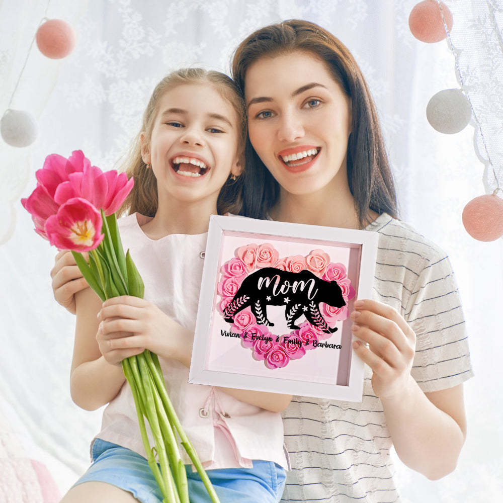 Custom Name Flower Shadow Box Personalized Bear Flower Shadowbox Frame Mother's Day Gift - makephotopuzzleuk