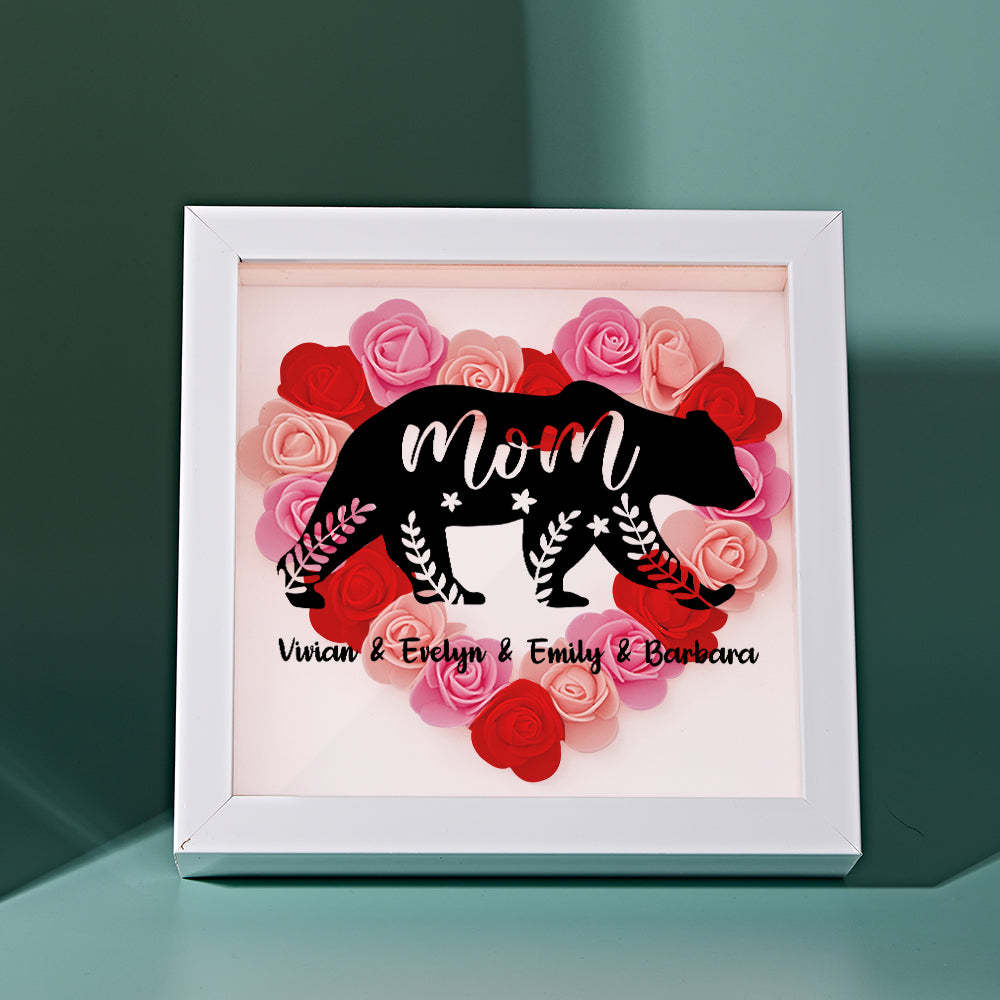 Custom Name Flower Shadow Box Personalized Bear Flower Shadowbox Frame Mother's Day Gift - makephotopuzzleuk