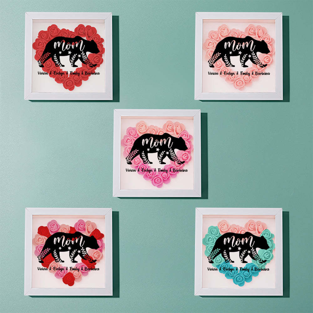 Custom Name Flower Shadow Box Personalized Bear Flower Shadowbox Frame Mother's Day Gift - makephotopuzzleuk