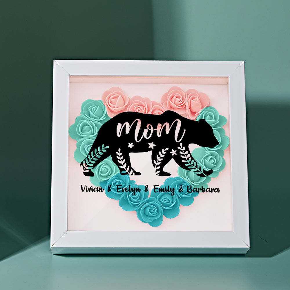 Custom Name Flower Shadow Box Personalized Bear Flower Shadowbox Frame Mother's Day Gift - makephotopuzzleuk