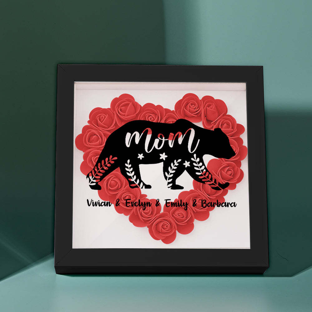 Custom Name Flower Shadow Box Personalized Bear Flower Shadowbox Frame Mother's Day Gift - makephotopuzzleuk