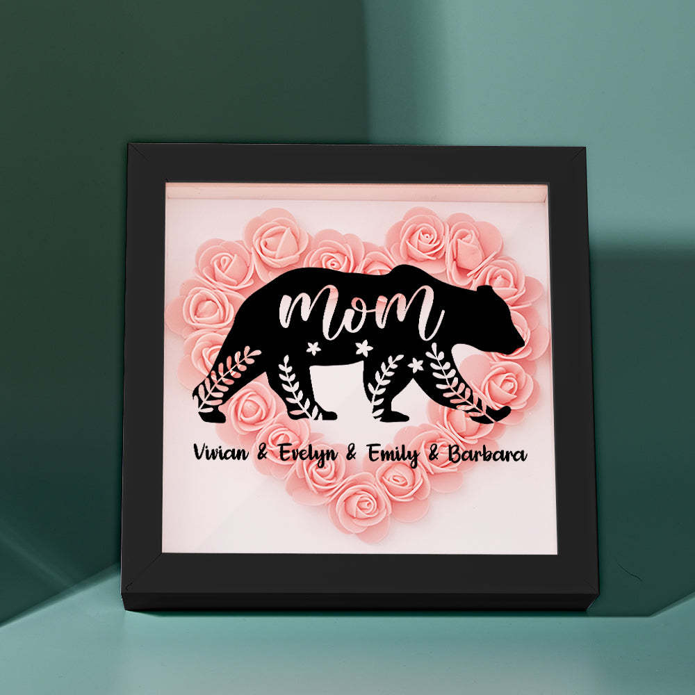 Custom Name Flower Shadow Box Personalized Bear Flower Shadowbox Frame Mother's Day Gift - makephotopuzzleuk