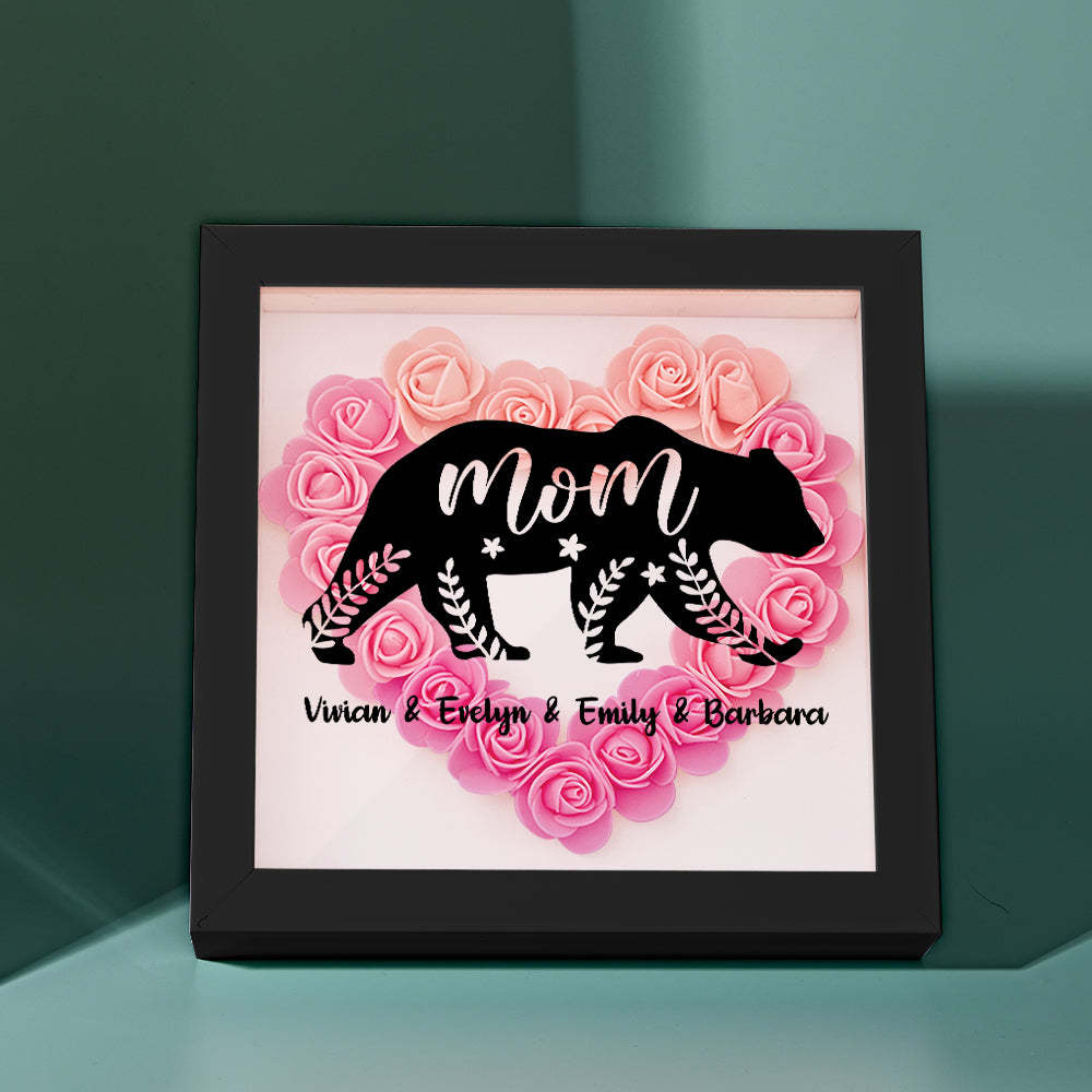 Custom Name Flower Shadow Box Personalized Bear Flower Shadowbox Frame Mother's Day Gift - makephotopuzzleuk