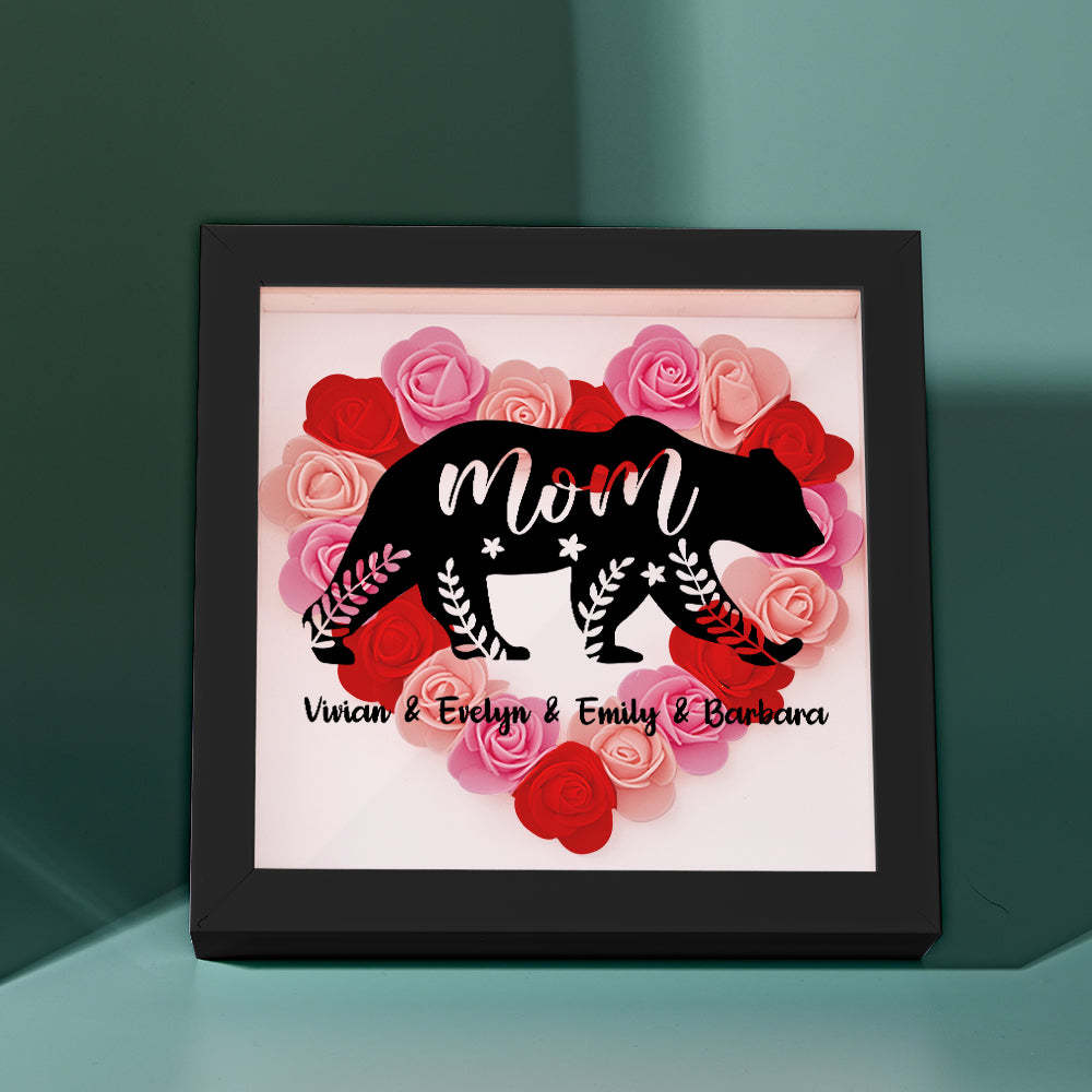 Custom Name Flower Shadow Box Personalized Bear Flower Shadowbox Frame Mother's Day Gift - makephotopuzzleuk