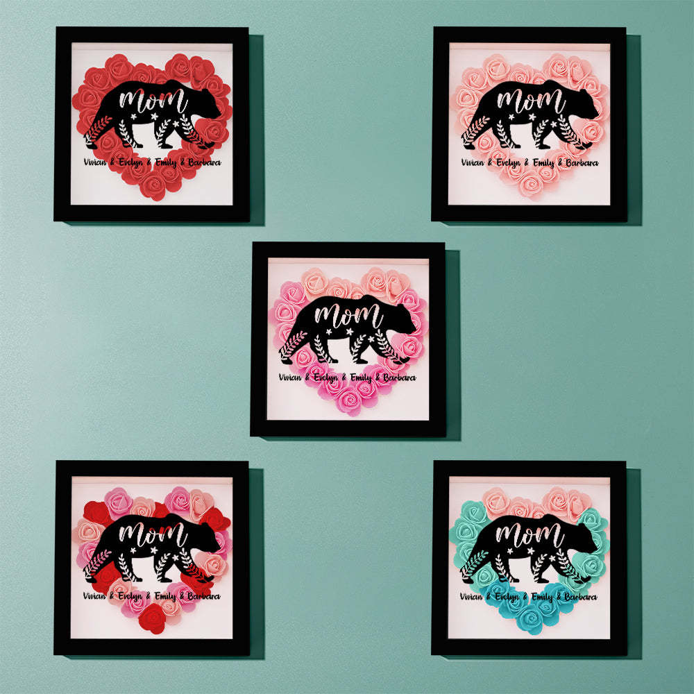 Custom Name Flower Shadow Box Personalized Bear Flower Shadowbox Frame Mother's Day Gift - makephotopuzzleuk