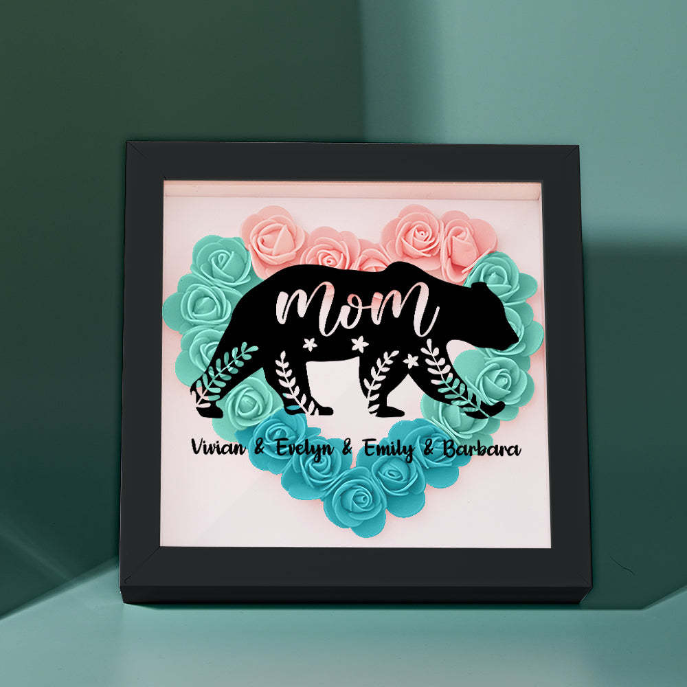 Custom Name Flower Shadow Box Personalized Bear Flower Shadowbox Frame Mother's Day Gift - makephotopuzzleuk
