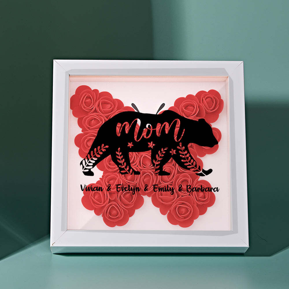 Custom Name Flower Shadow Box Personalized Bear Flower Shadowbox Frame Mother's Day Gift - makephotopuzzleuk