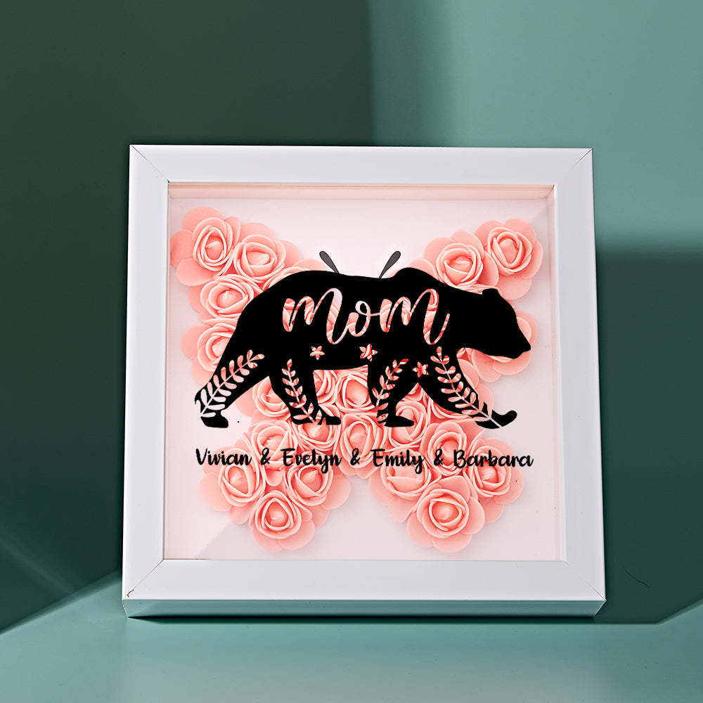 Custom Name Flower Shadow Box Personalized Bear Flower Shadowbox Frame Mother's Day Gift - makephotopuzzleuk