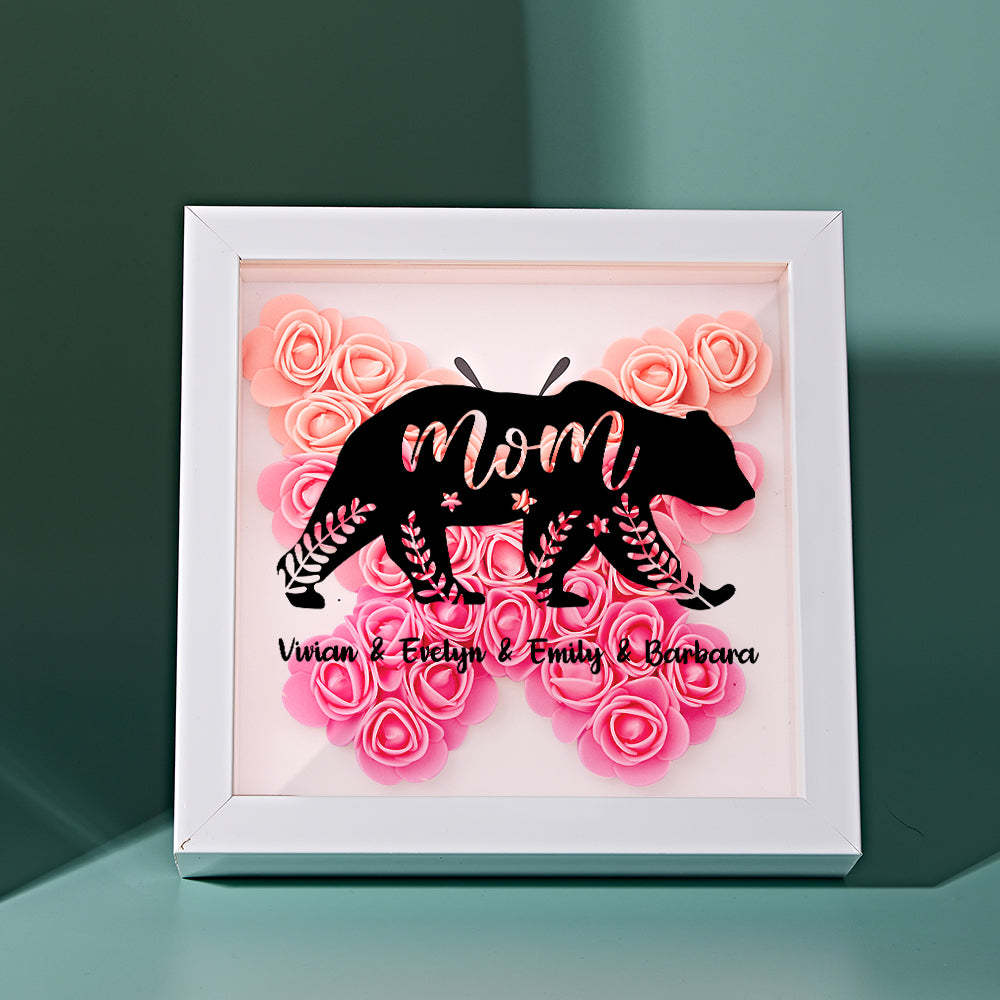 Custom Name Flower Shadow Box Personalized Bear Flower Shadowbox Frame Mother's Day Gift - makephotopuzzleuk