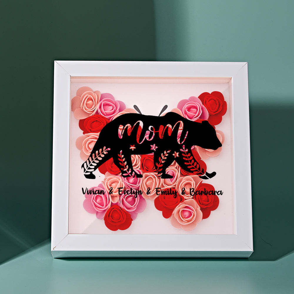 Custom Name Flower Shadow Box Personalized Bear Flower Shadowbox Frame Mother's Day Gift - makephotopuzzleuk