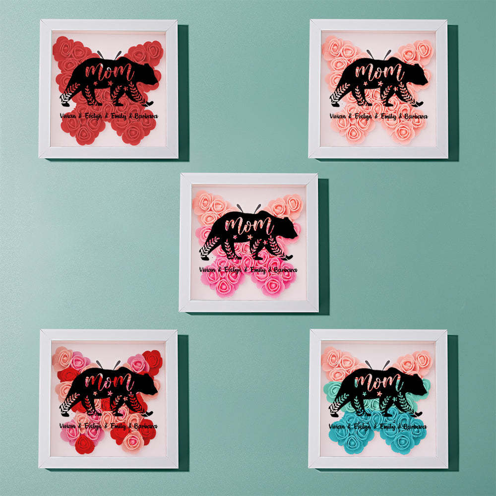 Custom Name Flower Shadow Box Personalized Bear Flower Shadowbox Frame Mother's Day Gift - makephotopuzzleuk