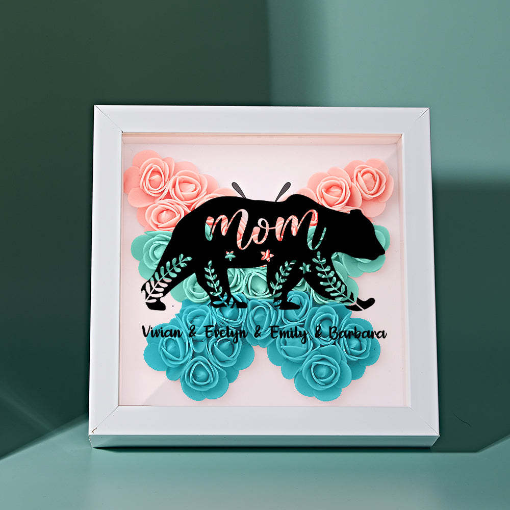 Custom Name Flower Shadow Box Personalized Bear Flower Shadowbox Frame Mother's Day Gift - makephotopuzzleuk