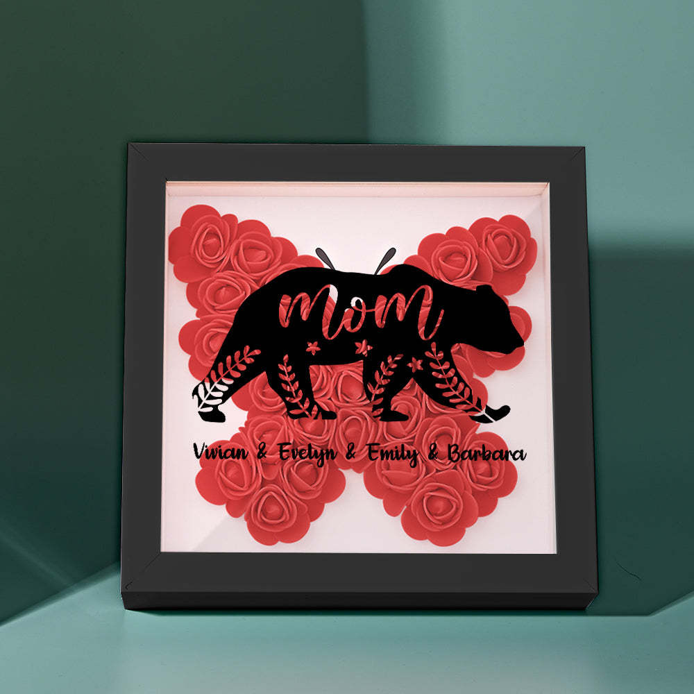Custom Name Flower Shadow Box Personalized Bear Flower Shadowbox Frame Mother's Day Gift - makephotopuzzleuk