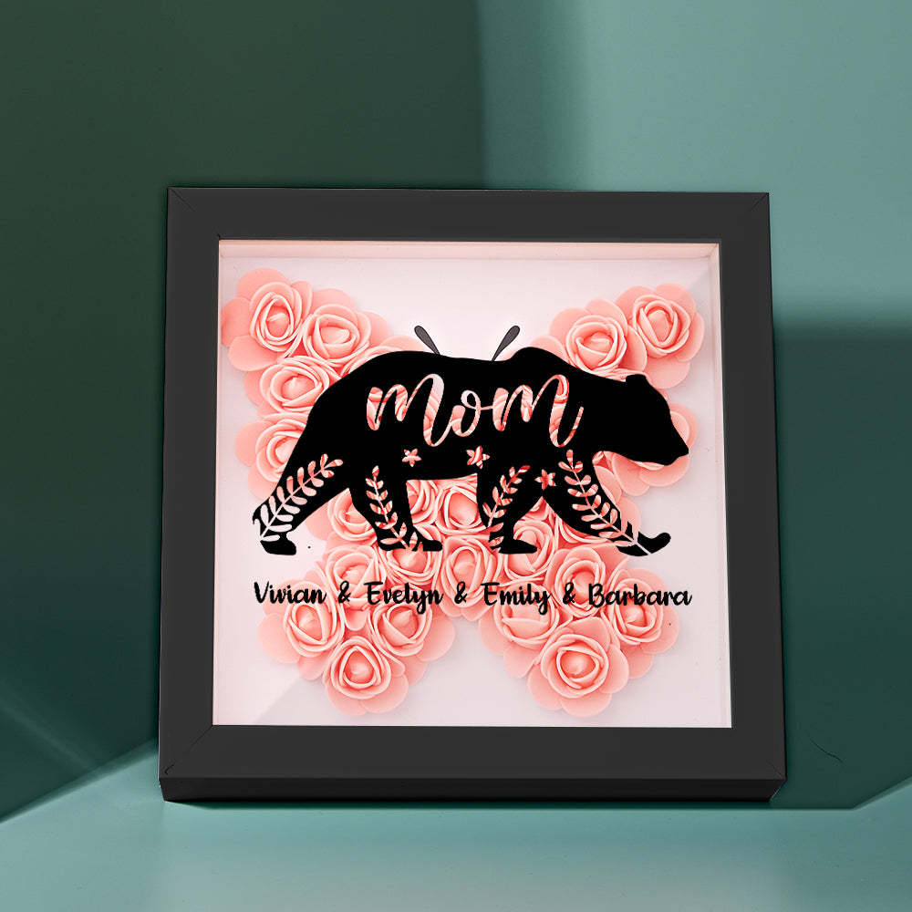 Custom Name Flower Shadow Box Personalized Bear Flower Shadowbox Frame Mother's Day Gift - makephotopuzzleuk