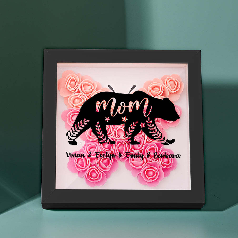 Custom Name Flower Shadow Box Personalized Bear Flower Shadowbox Frame Mother's Day Gift - makephotopuzzleuk