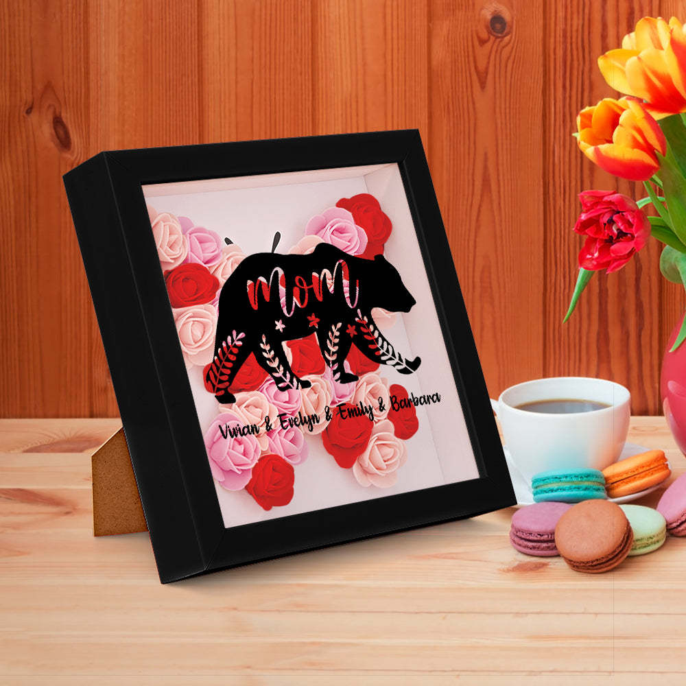 Custom Name Flower Shadow Box Personalized Bear Flower Shadowbox Frame Mother's Day Gift - makephotopuzzleuk