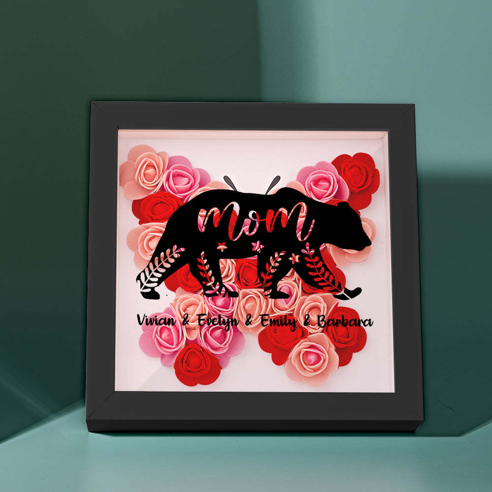 Custom Name Flower Shadow Box Personalized Bear Flower Shadowbox Frame Mother's Day Gift - makephotopuzzleuk