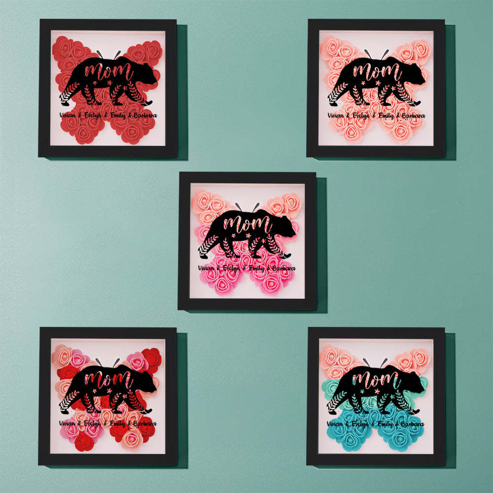 Custom Name Flower Shadow Box Personalized Bear Flower Shadowbox Frame Mother's Day Gift - makephotopuzzleuk