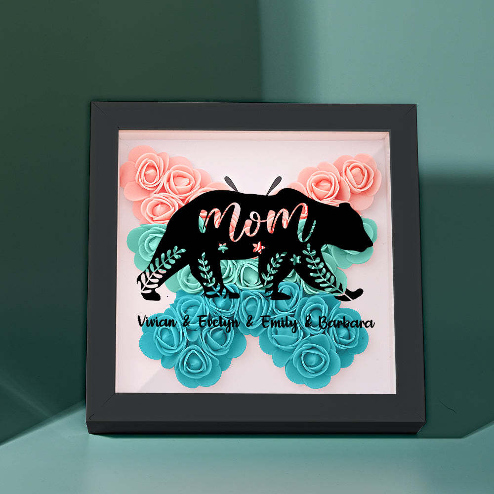 Custom Name Flower Shadow Box Personalized Bear Flower Shadowbox Frame Mother's Day Gift - makephotopuzzleuk
