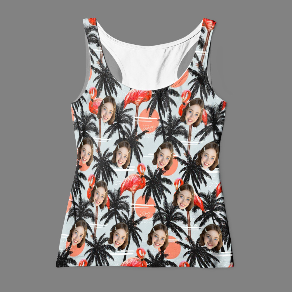 Custom Face Hawaiian Tank Top Custom Orange Flamingo Tank Top Gift For Her - mysiliconefoodbag