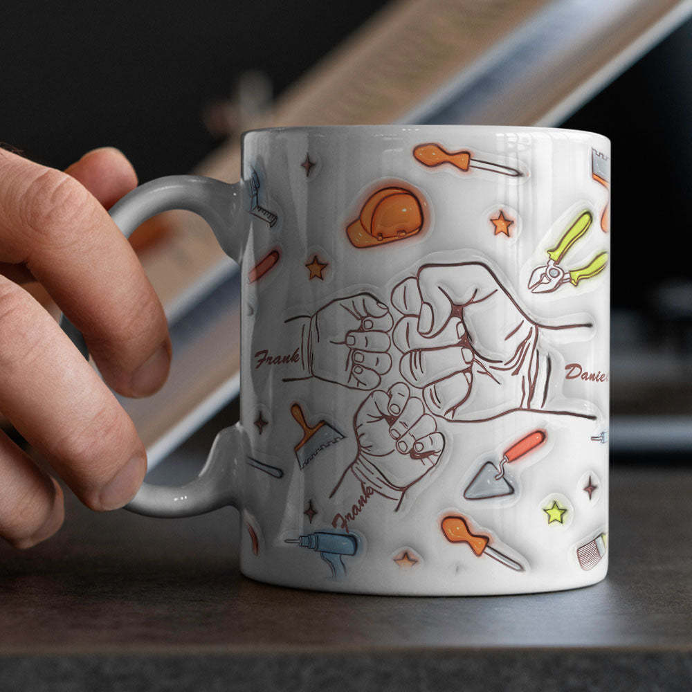 Personalized Names Custom 1-6 Kids 3D Inflated Effect Printed Mug Gift for Dad Grandpa Great Fixer - mysiliconefoodbag