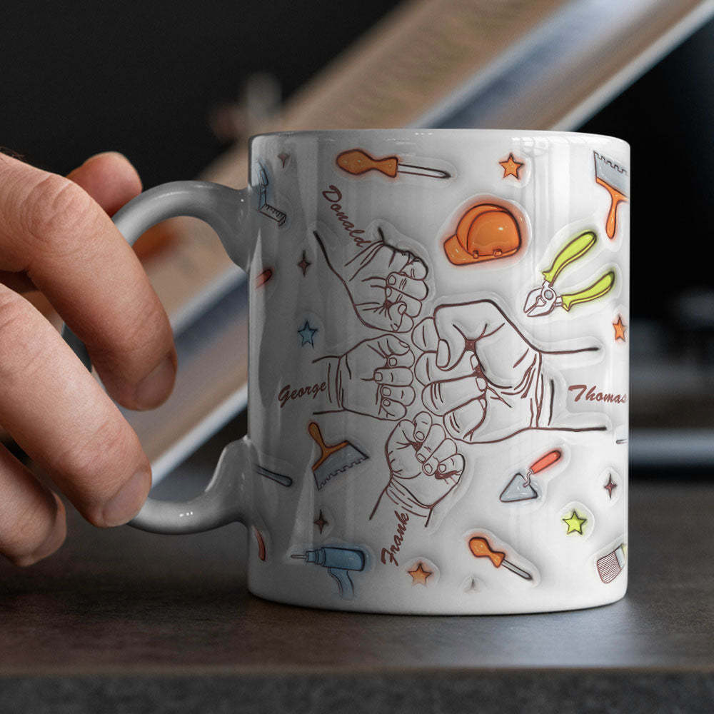 Personalized Names Custom 1-6 Kids 3D Inflated Effect Printed Mug Gift for Dad Grandpa Great Fixer - mysiliconefoodbag