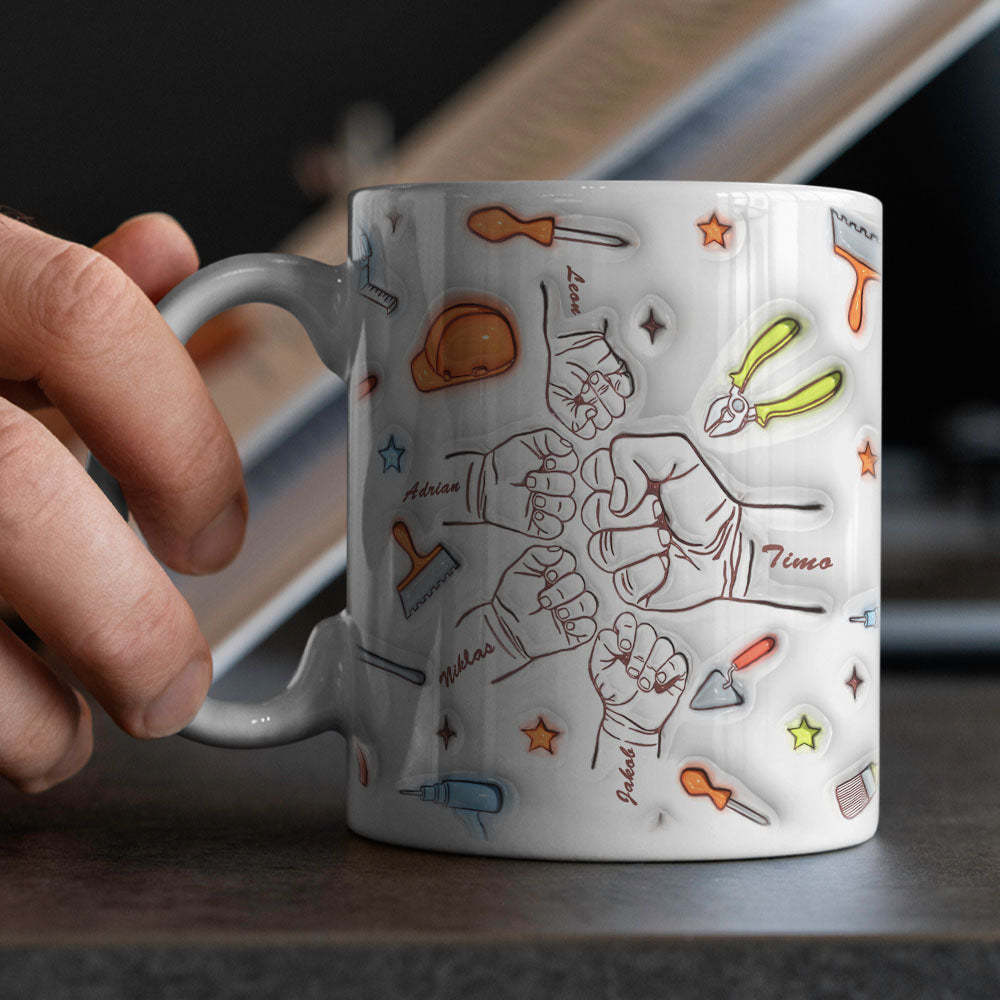 Personalized Names Custom 1-6 Kids 3D Inflated Effect Printed Mug Gift for Dad Grandpa Great Fixer - mysiliconefoodbag