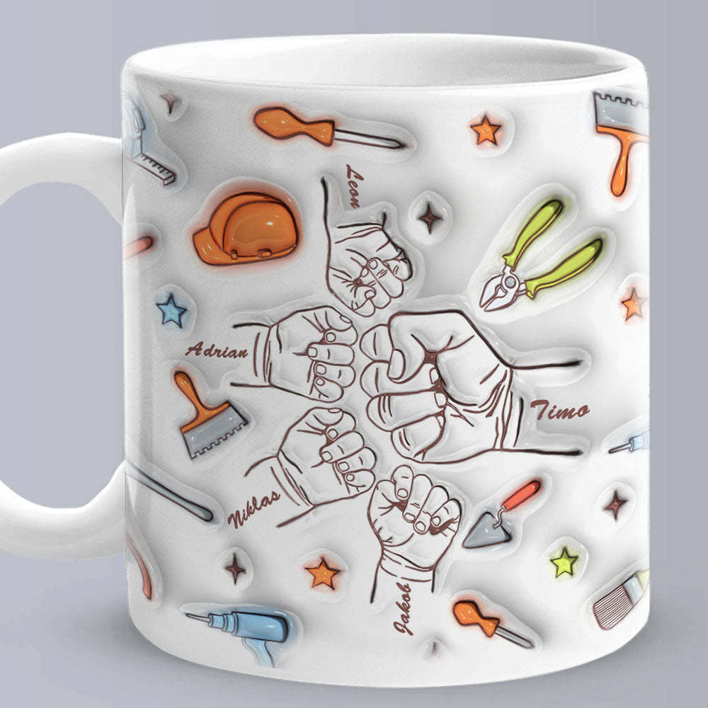 Personalized Names Custom 1-6 Kids 3D Inflated Effect Printed Mug Gift for Dad Grandpa Great Fixer - mysiliconefoodbag