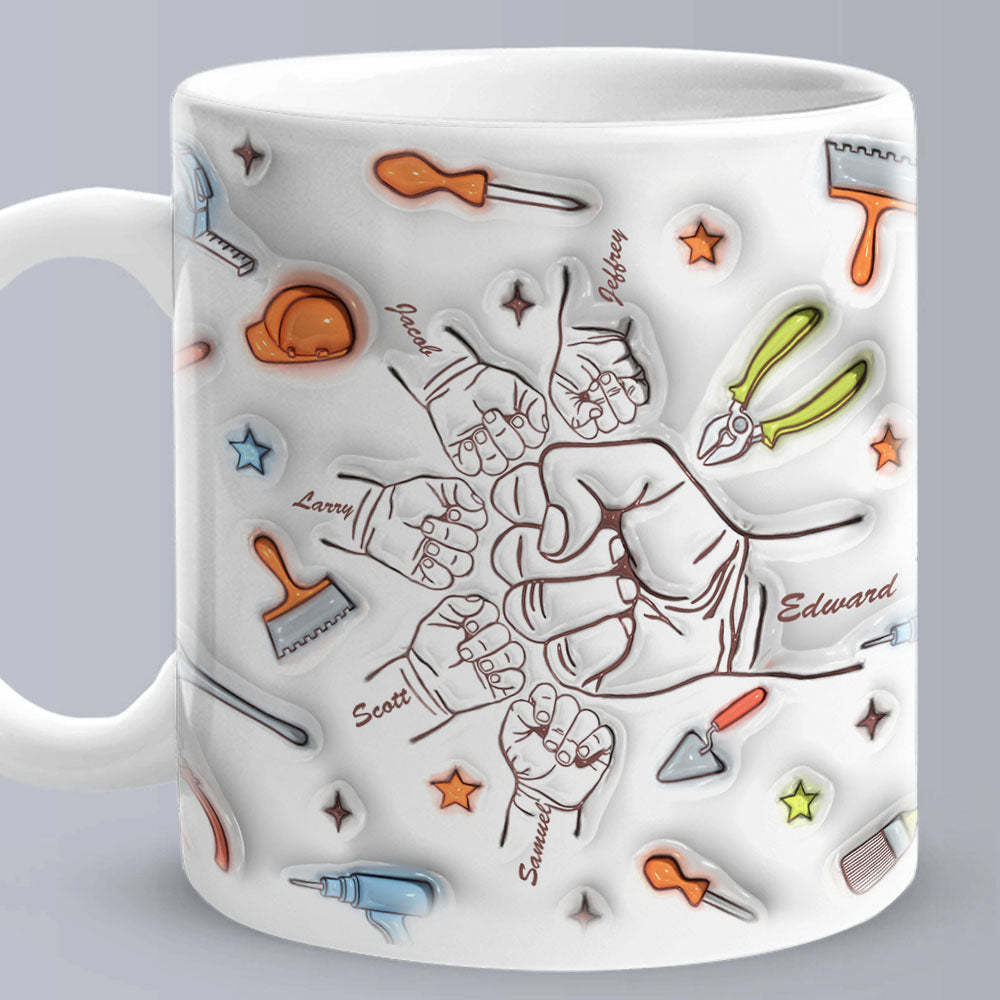 Personalized Names Custom 1-6 Kids 3D Inflated Effect Printed Mug Gift for Dad Grandpa Great Fixer - mysiliconefoodbag