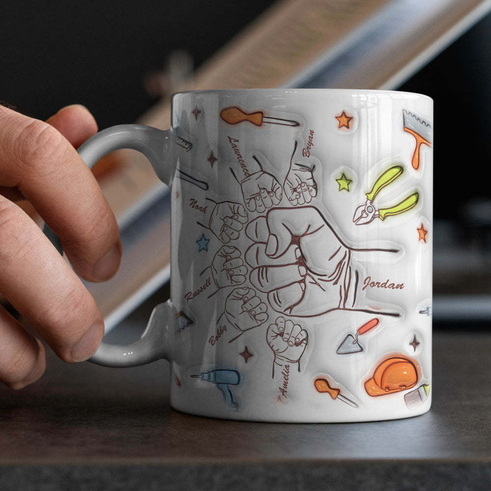 Personalized Names Custom 1-6 Kids 3D Inflated Effect Printed Mug Gift for Dad Grandpa Great Fixer - mysiliconefoodbag