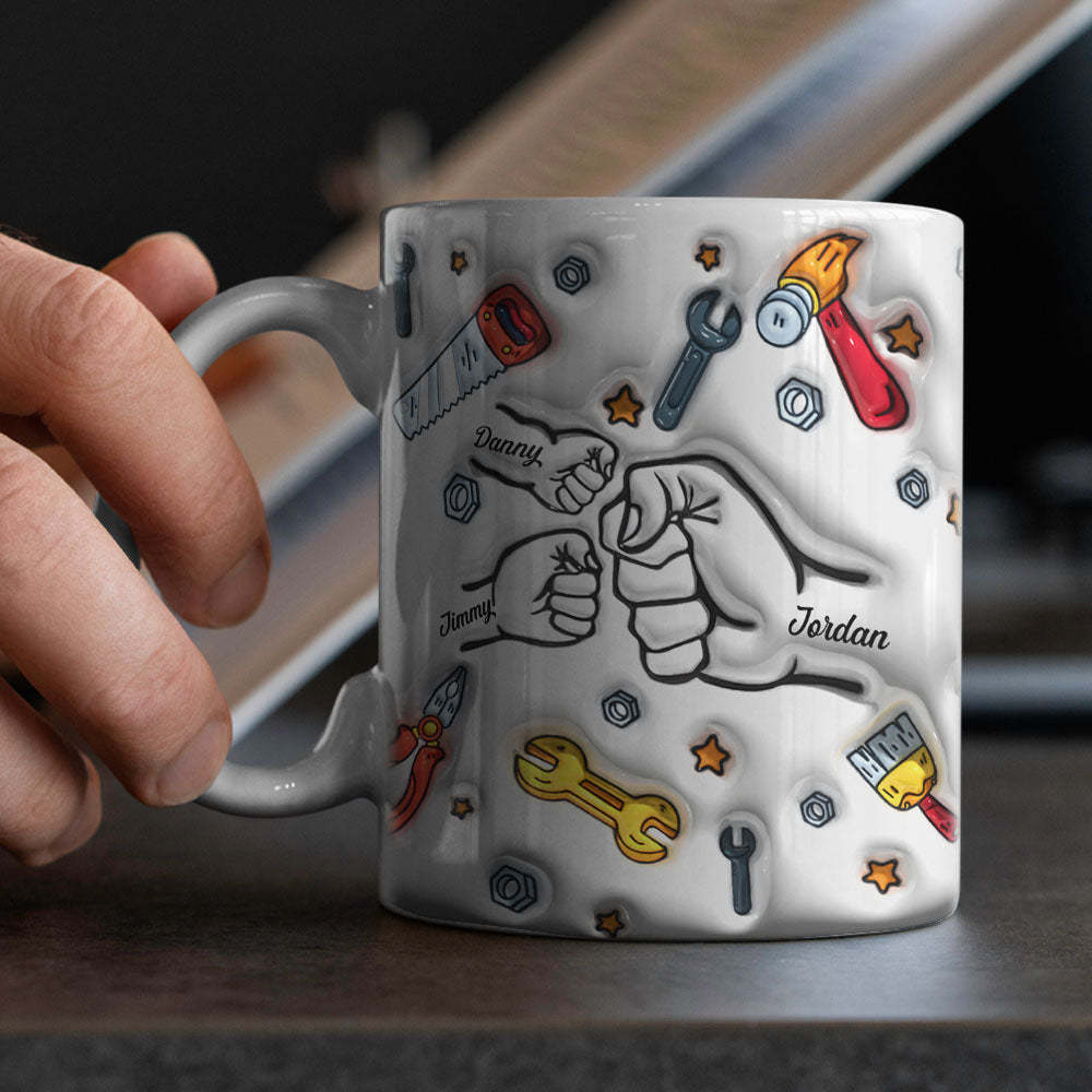 Father's Day Gifts Personalized Names Custom 3D Inflated Effect Printed Mug 1-6 Kids - mysiliconefoodbag