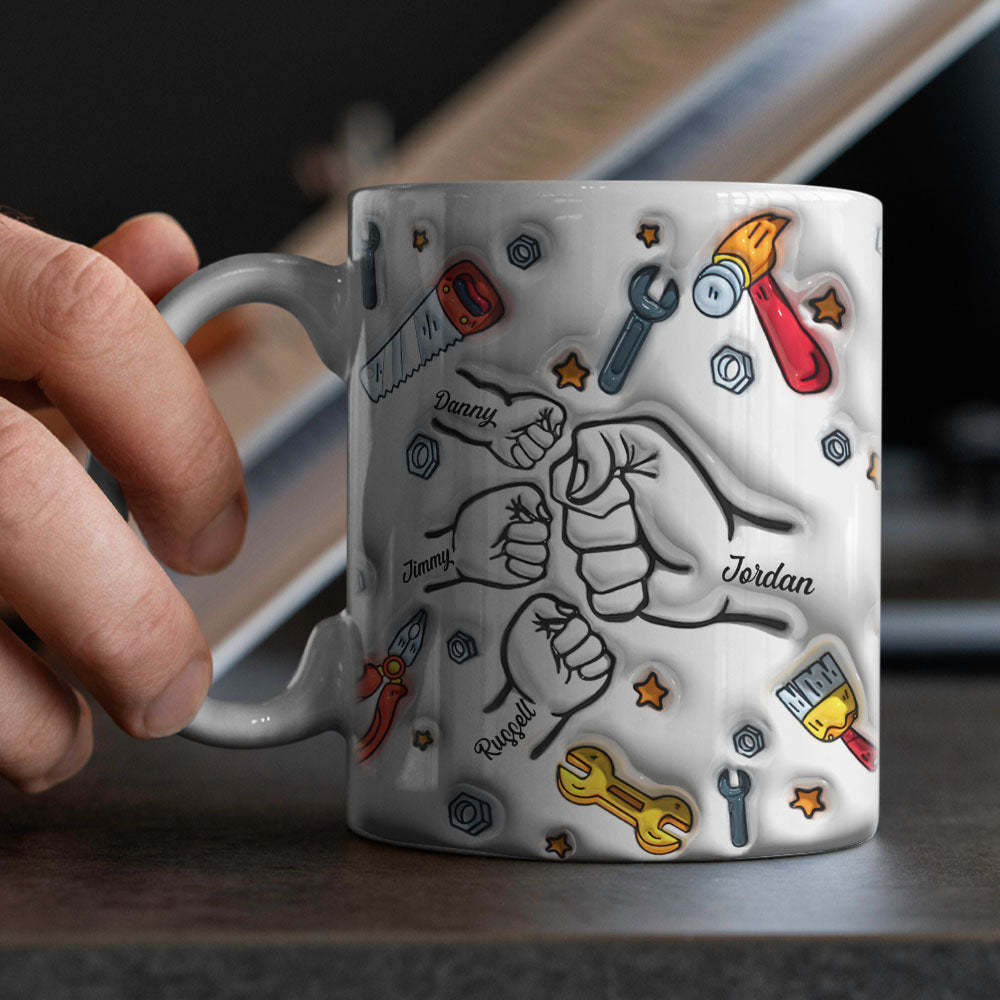 Father's Day Gifts Personalized Names Custom 3D Inflated Effect Printed Mug 1-6 Kids - mysiliconefoodbag