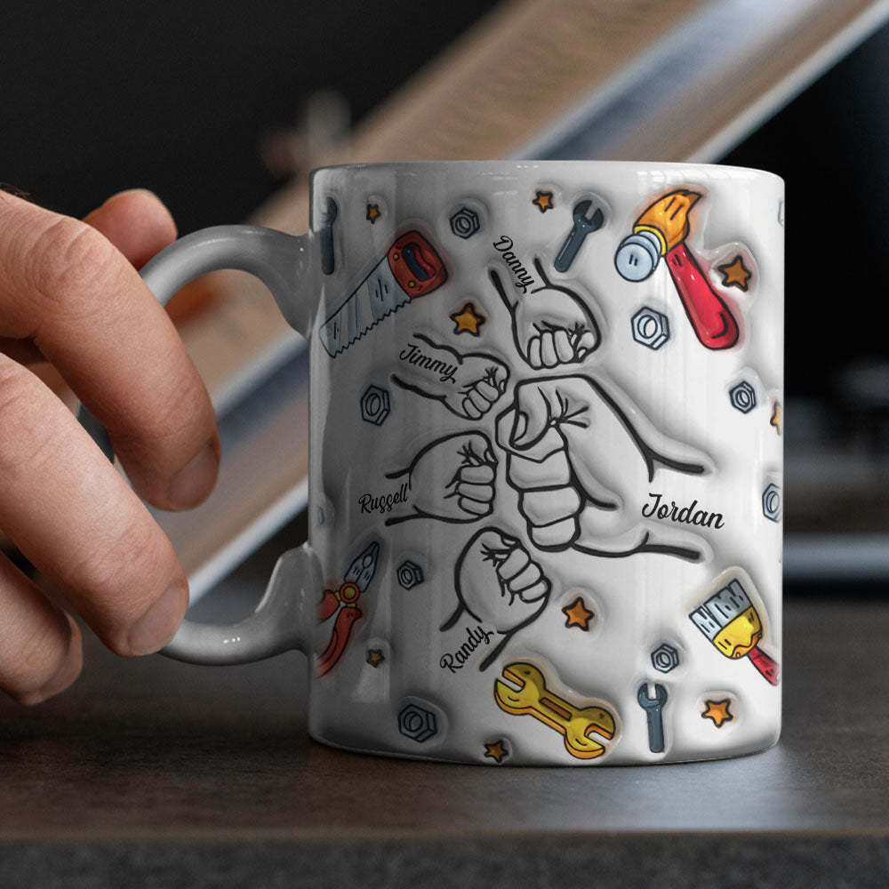 Father's Day Gifts Personalized Names Custom 3D Inflated Effect Printed Mug 1-6 Kids - mysiliconefoodbag