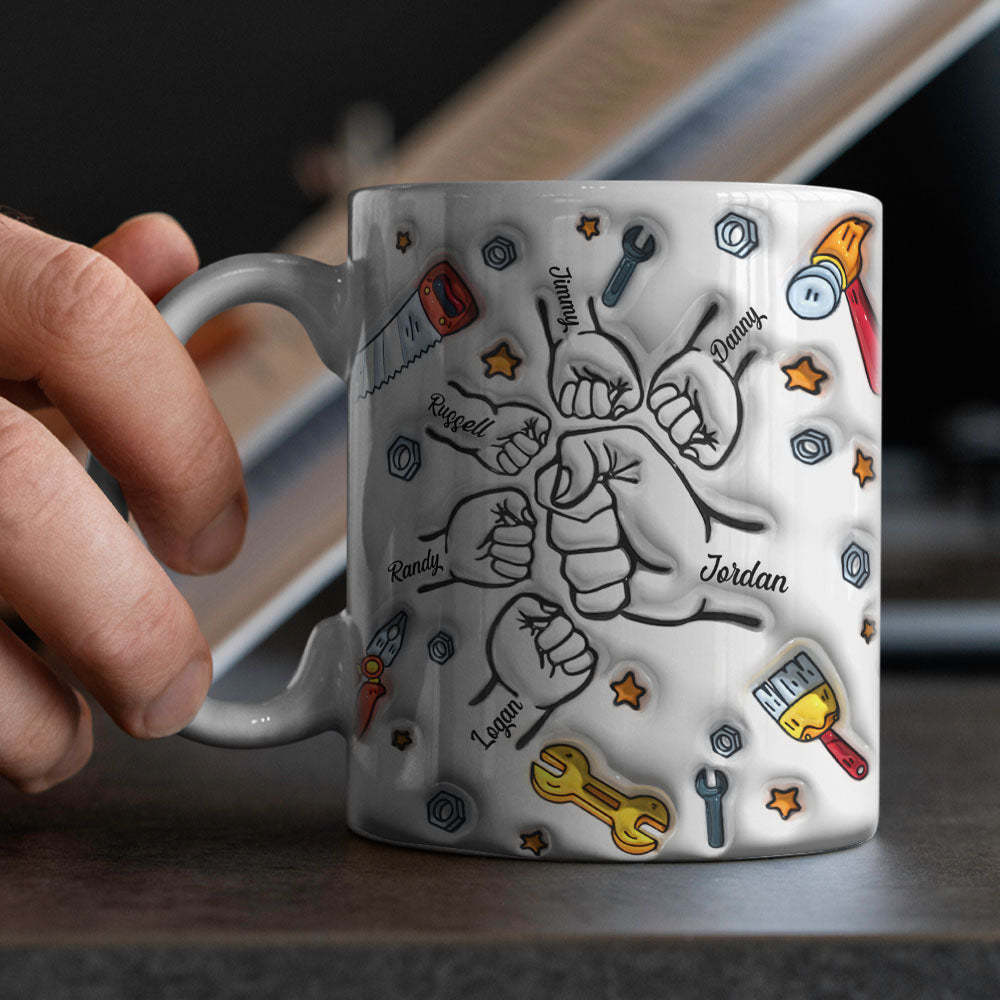 Father's Day Gifts Personalized Names Custom 3D Inflated Effect Printed Mug 1-6 Kids - mysiliconefoodbag