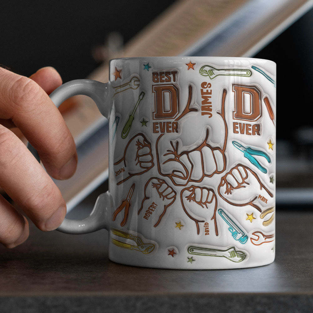 Gifts for Dad Personalized Names Custom 1-6 Kids 3D Inflated Effect Printed Mug Happy Father's Day - mysiliconefoodbag