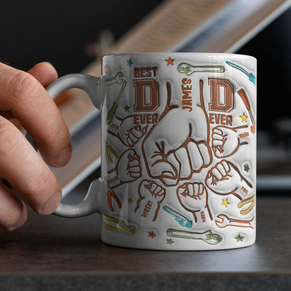 Gifts for Dad Personalized Names Custom 1-6 Kids 3D Inflated Effect Printed Mug Happy Father's Day - mysiliconefoodbag